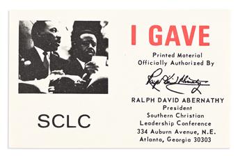 (CIVIL RIGHTS.) Donation can for the Southern Christian Leadership Conference, with an SCLC donation tag.